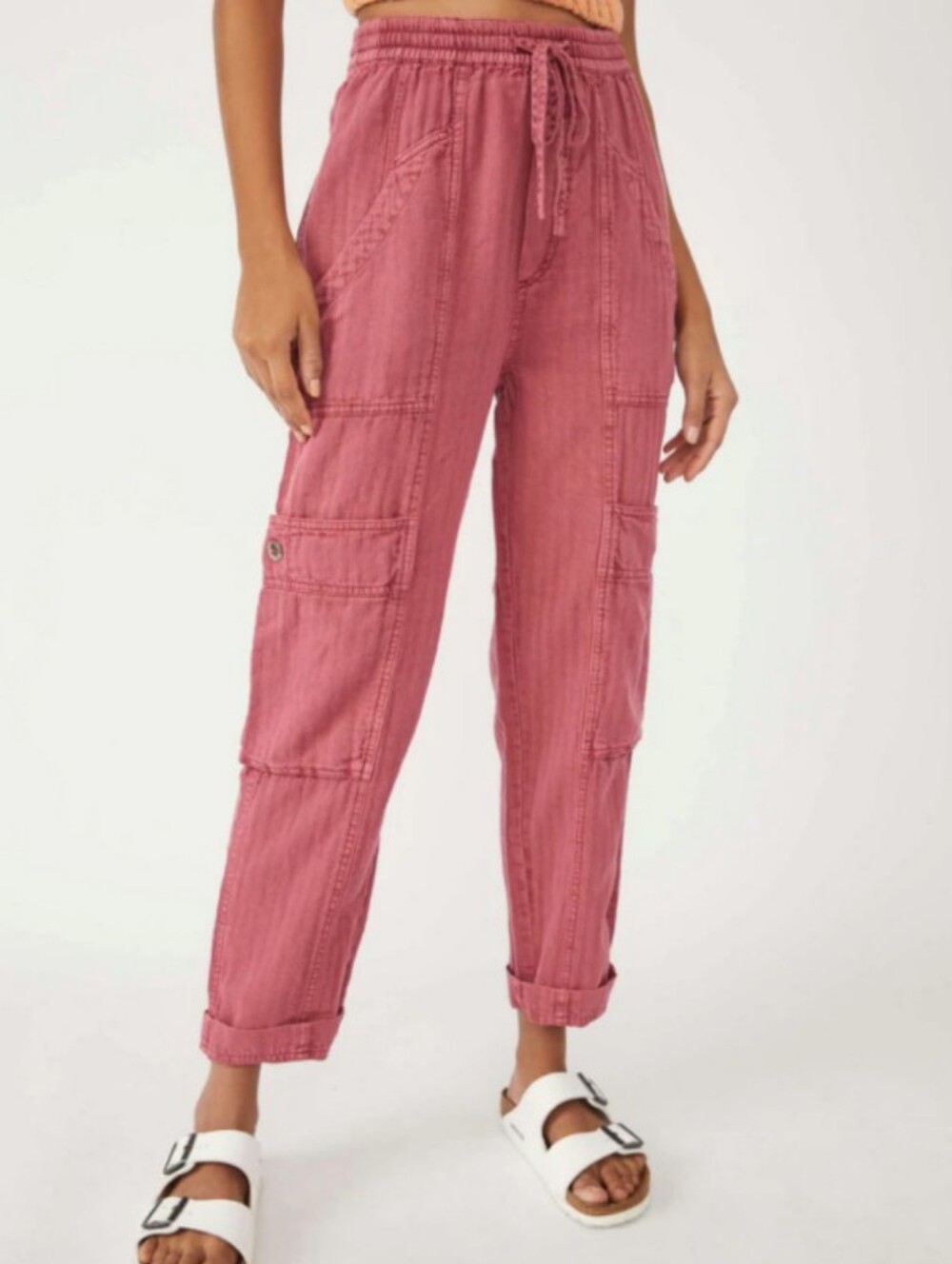 NWT Free People feelin good utility pull on pants in mauve pink, small linen